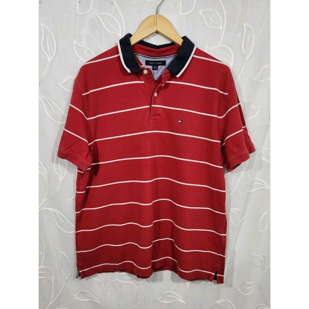 Tommy Hilfiger Men's Short Sleeve Polo Shirt XL Regular Fit Red Stripe
